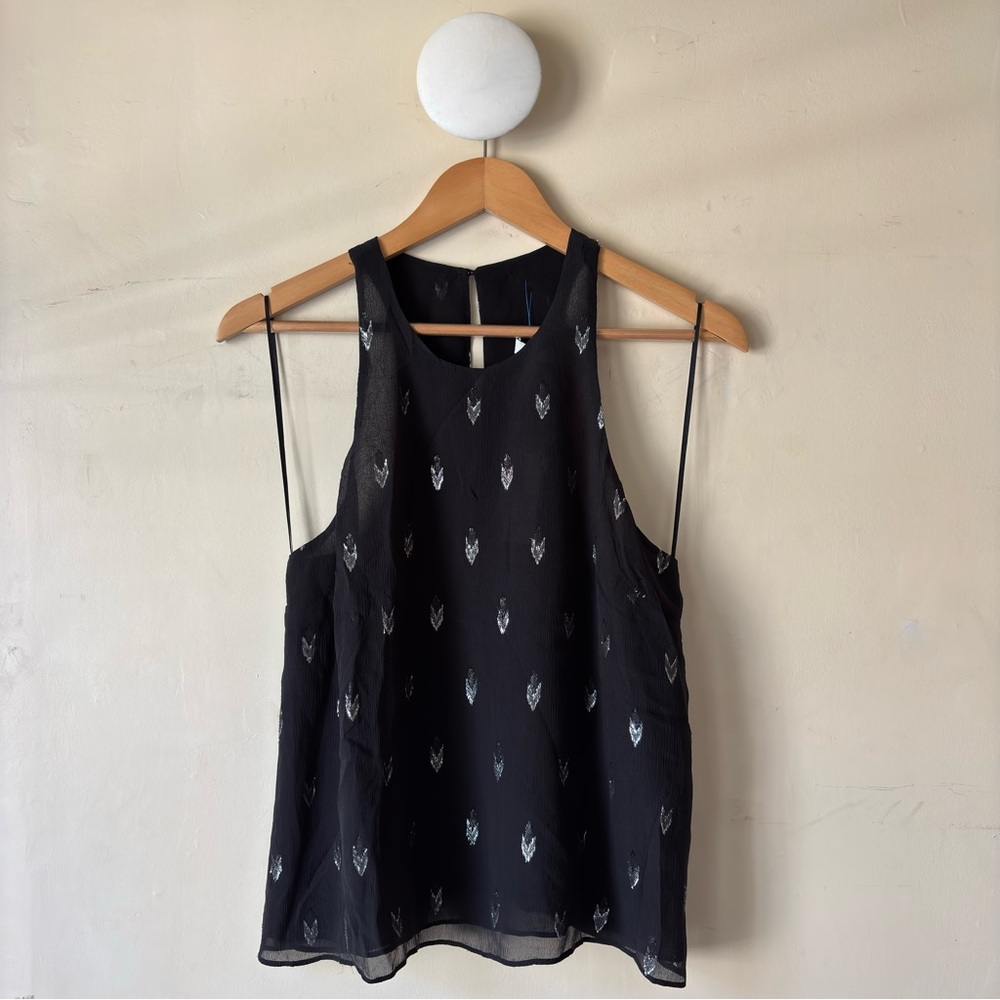 Joie Brighton Silk Metallic Top in Caviar Western